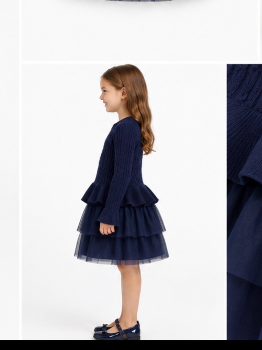 Bonnie Jean Navy Cable Knit Tulle Peplum Dress